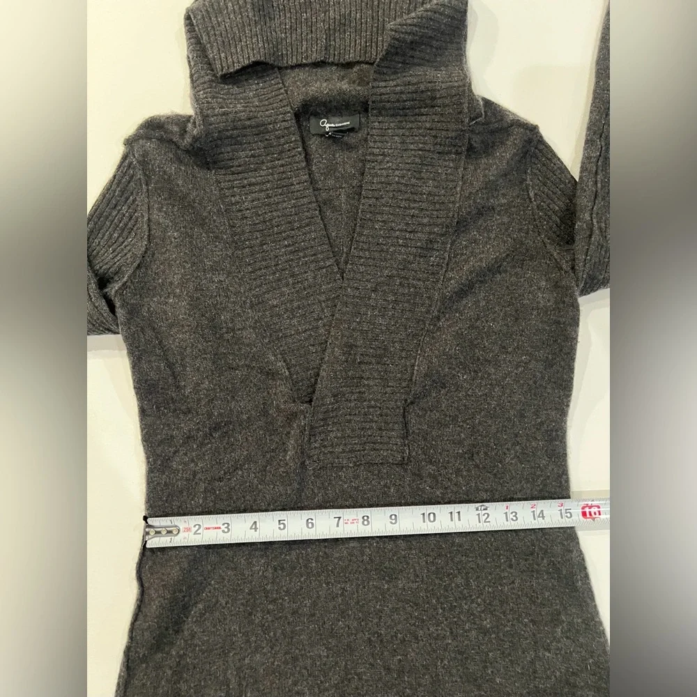 Aqua 100% Cashmere Grey Ribbed Hooded Sweater Medium - Picture 9 of 14